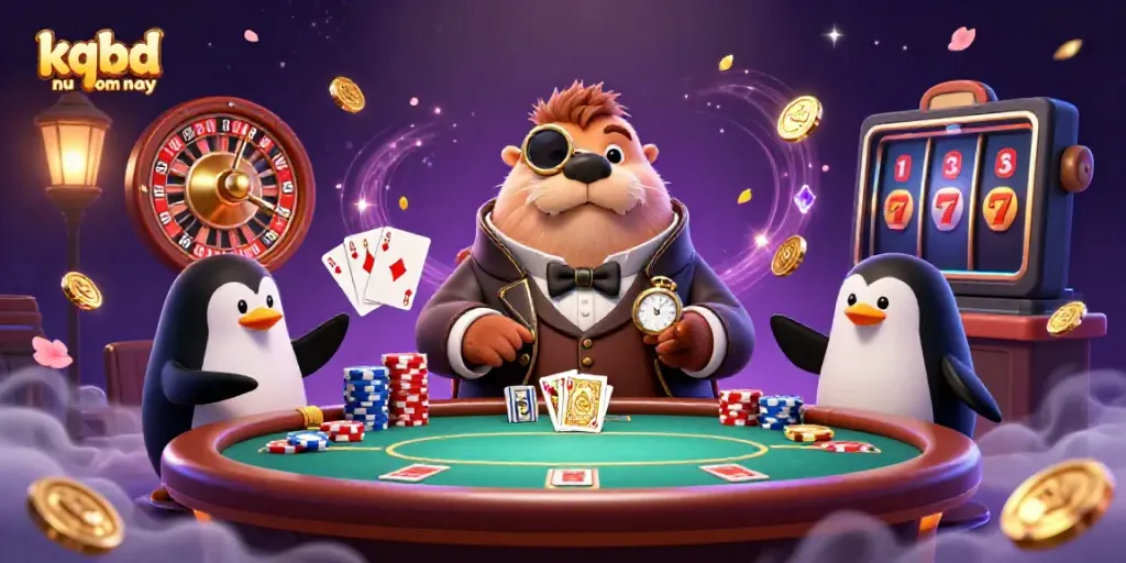 Experience kqbd nu hom nay in a vibrant underwater casino setting featuring a walrus at a poker table with dynamic game elements.