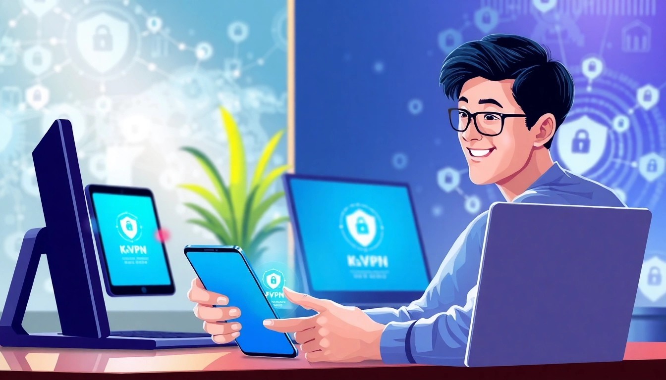 在多台设备上展示的快连下载 VPN 应用，体现现代安全性与连接性。