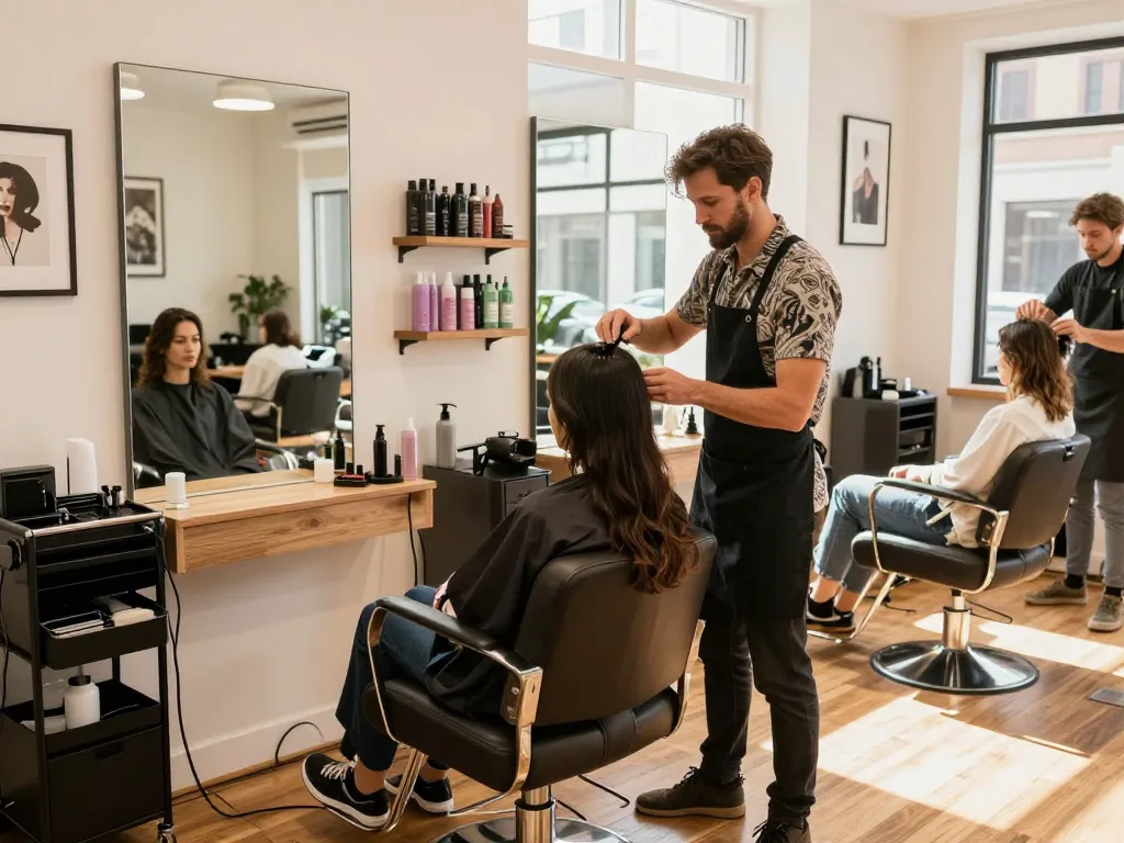 Cliënt geniet van een kapsel bij de beste kapper in een moderne salonsfeer.