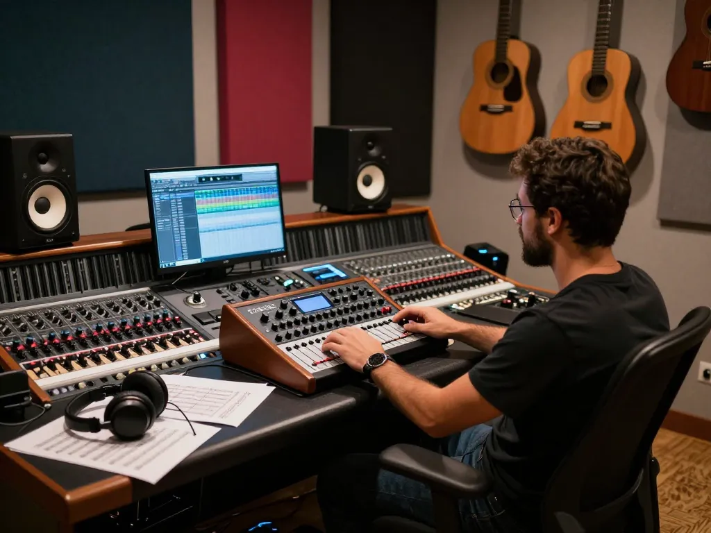 Audio engineer using da88 multitrack recorder in a professional music studio