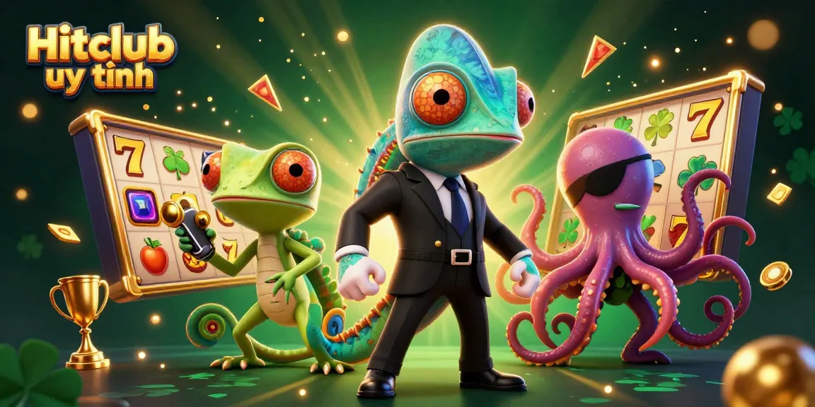 Engage in thrilling gameplay at Hitclub uy tín with vibrant slot reels and dynamic characters.