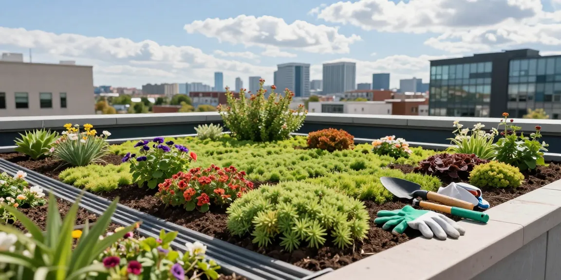 kosten groendak installatie in een stedelijke daktuin met kleurrijke sedumplanten en drainage lagen