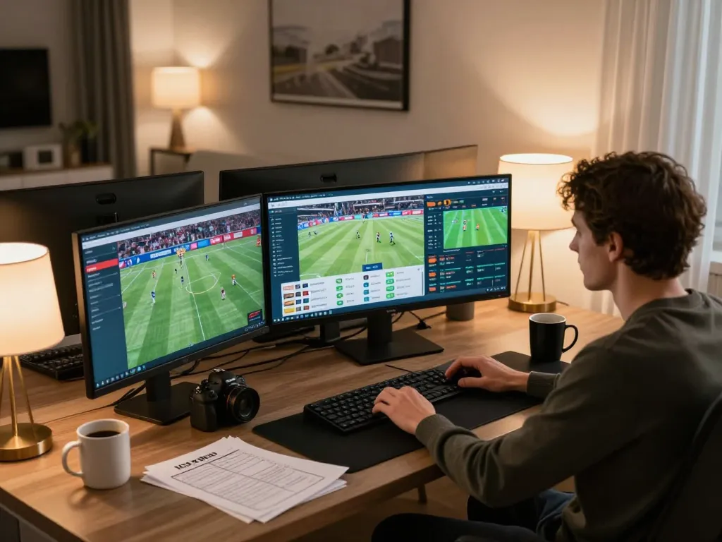 Tip88 user engaging in strategic online sports betting from a stylish home office setup