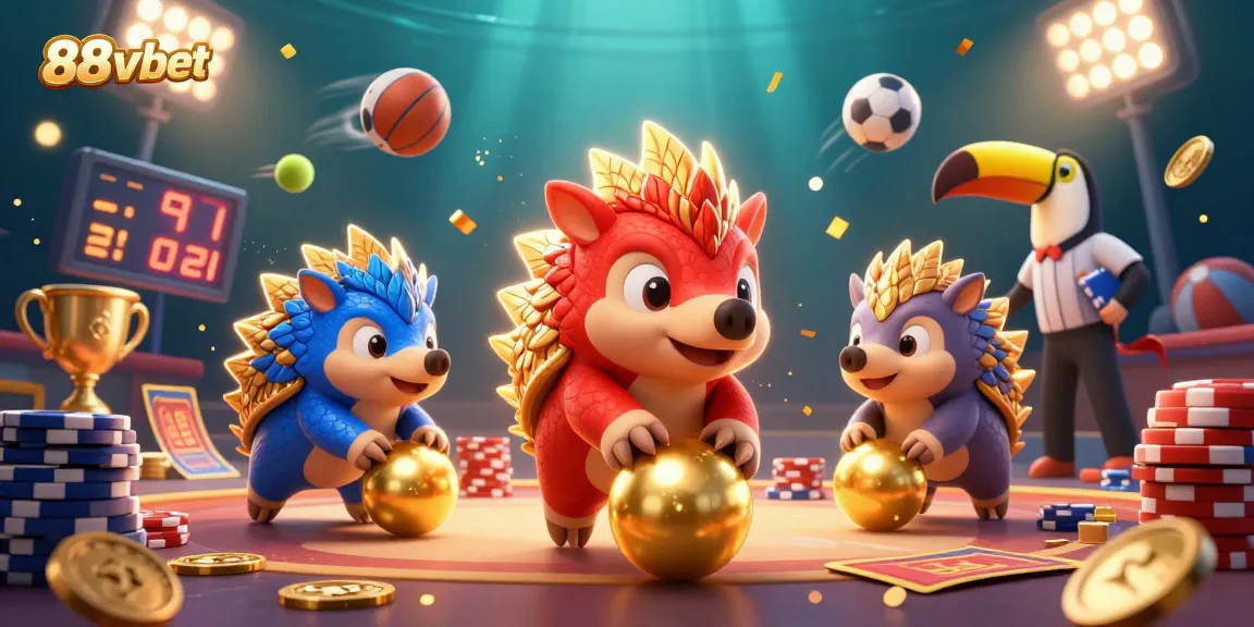 Engage in thrilling games with 88vbet featuring pangolins conquering poker chips and sports action.