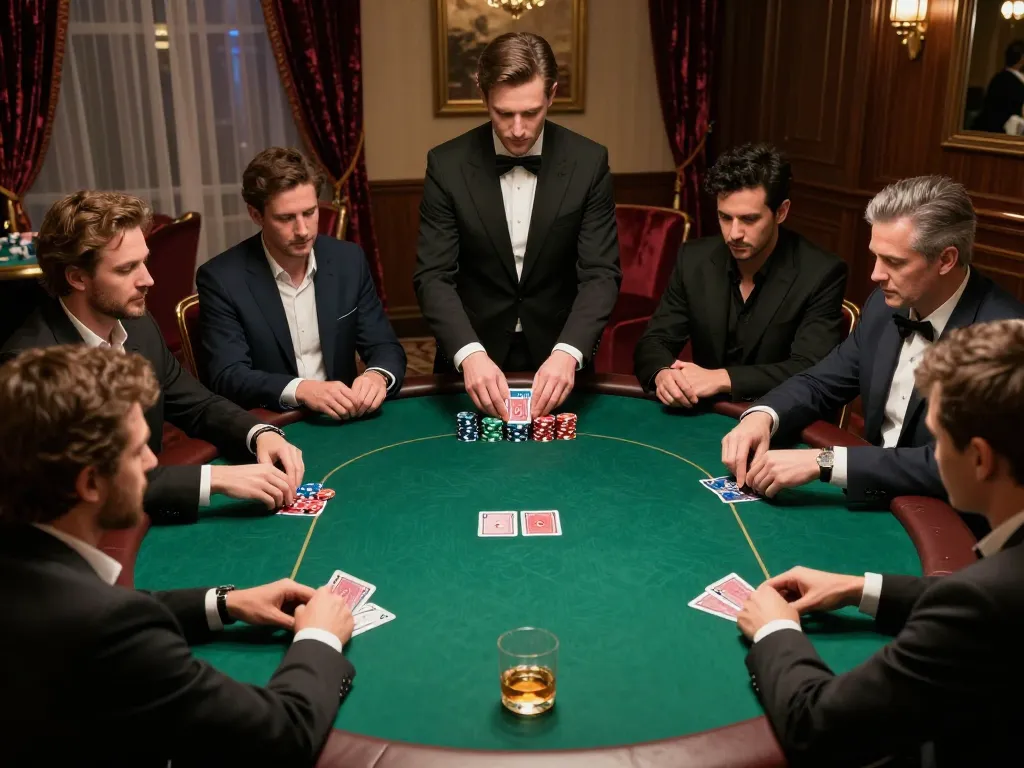 Players strategizing during a high-stakes game of poker at five88, reflecting intense focus and excitement.