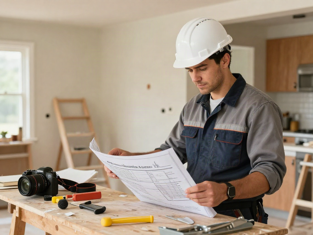 Professionele lokale dienstverlener MamaBet, vertrouwde aannemer die werkt aan een renovatieproject.