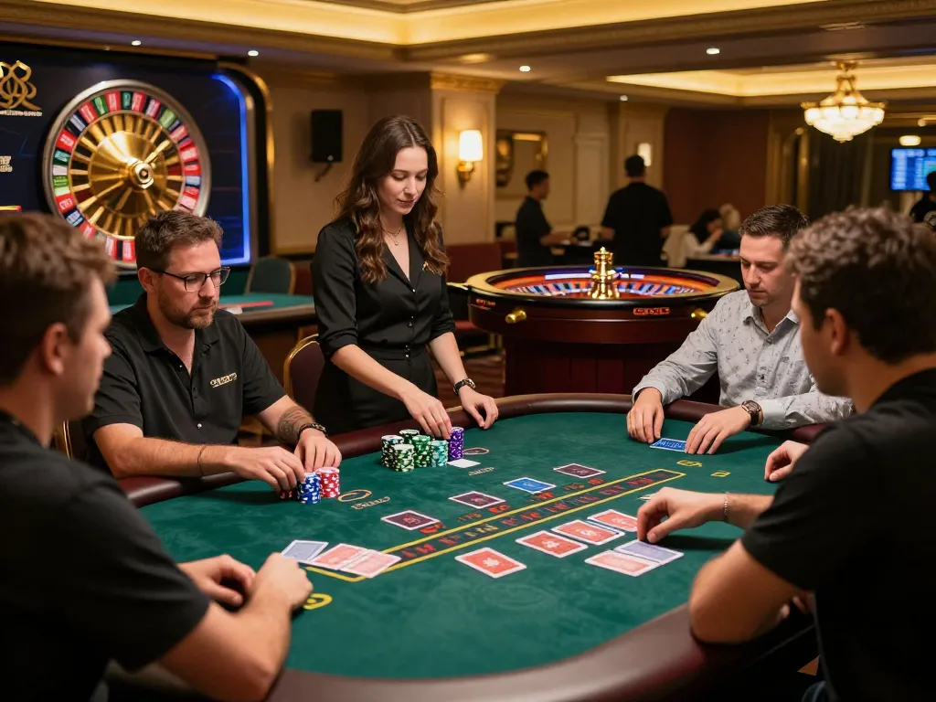 Experience thrilling gameplay at VK88 with live dealer blackjack table and engaged players.