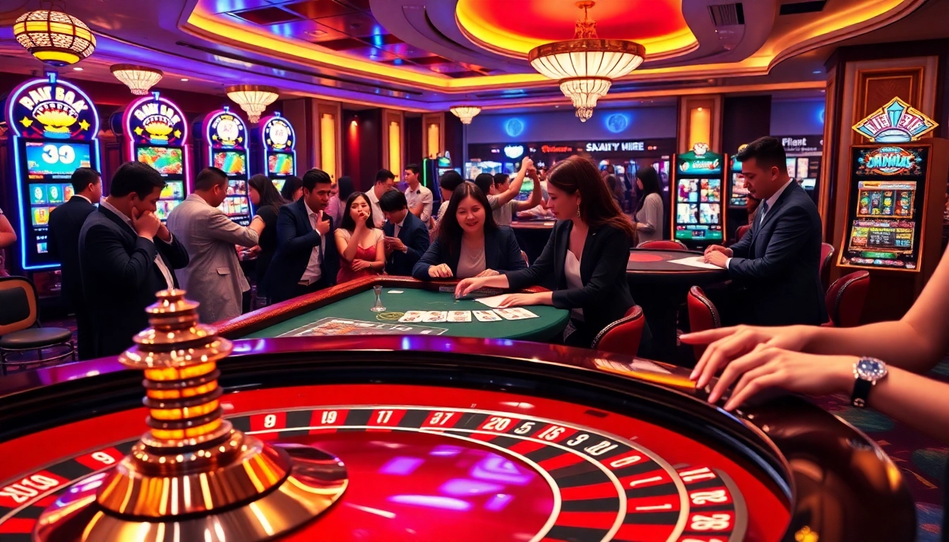 Experience exhilarating gameplay at https://sky88.tel/ with vibrant casino scenes and exciting betting activities.