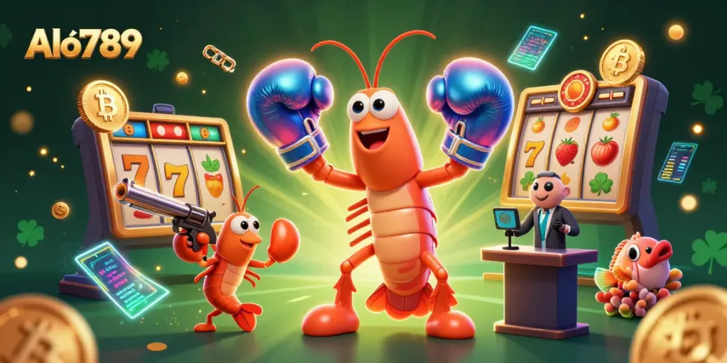 Alo789 showcases a vibrant casino scene featuring a boxing mantis shrimp, perfect for enticing gamers.