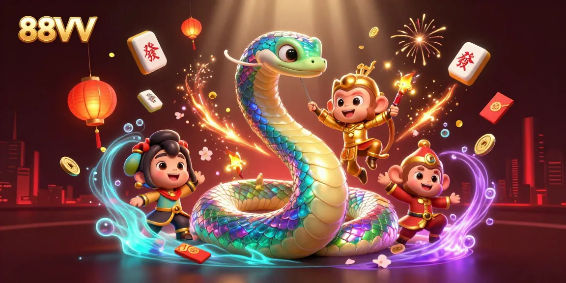 Experience vibrant gameplay with 88VV's colorful casino adventures featuring a rainbow serpent and festive elements.