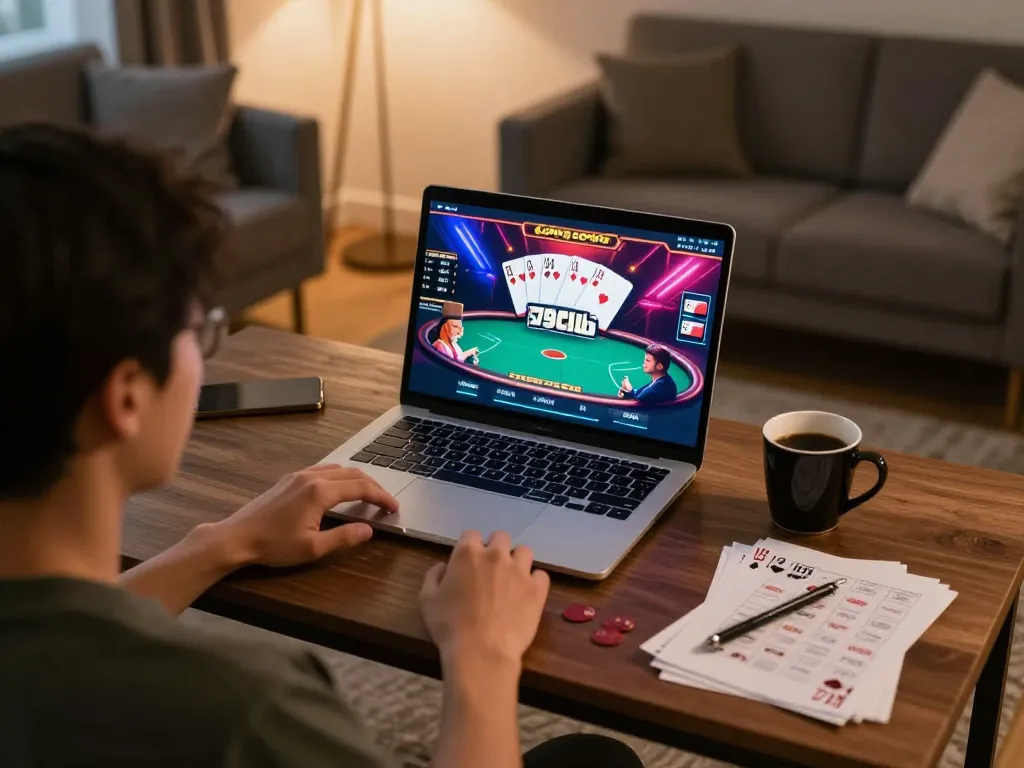Engaging gameplay experience at cổng game 79club with players at a cozy home setup.