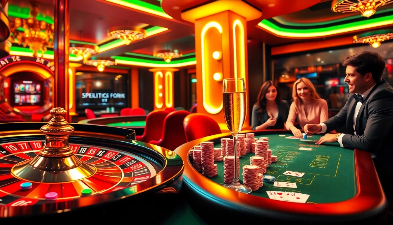 Experience the excitement of Shbet with a stylish casino scene featuring roulette and poker games.