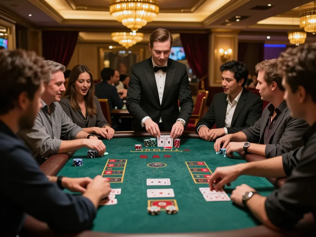 Engaging TR88 players at a vibrant blackjack table in an upscale casino environment