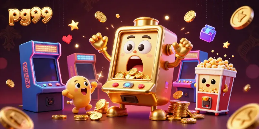 Experience jackpot thrills with pg99 as a cartoon slot machine celebrates wins with joyful baby slots.