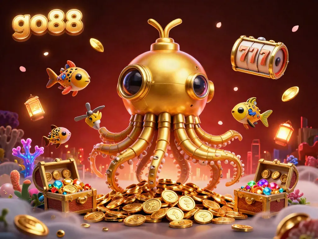Experience the thrill of go88 with a golden kraken submarine in a sea of winning slots and treasures.