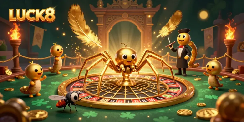 Engage in thrilling roulette action at LUCK8 with a golden spider and centipede croupier.