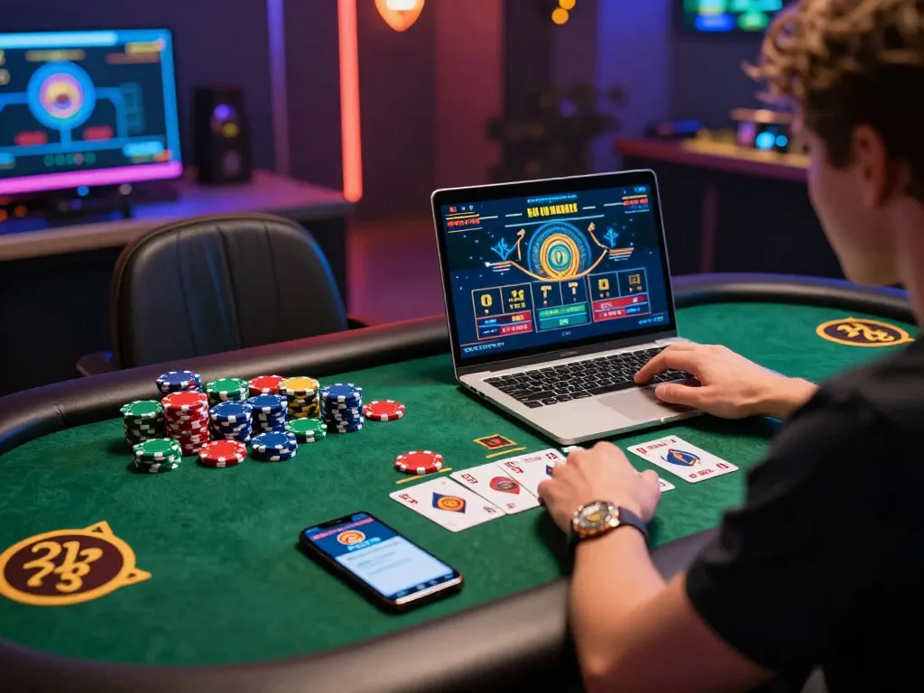 Engaging online gambling moment showing Fabet com app on smartphone during a virtual betting session.