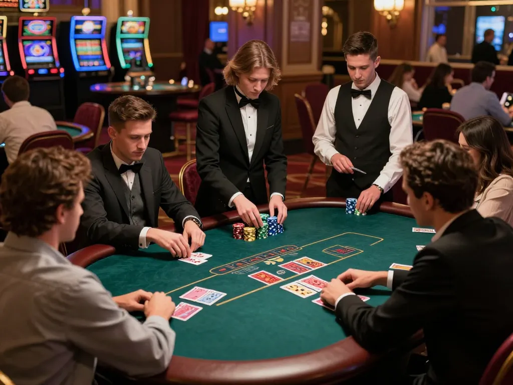 Engaging players at sky88 in an upscale blackjack game showcasing strategic plays and interaction.