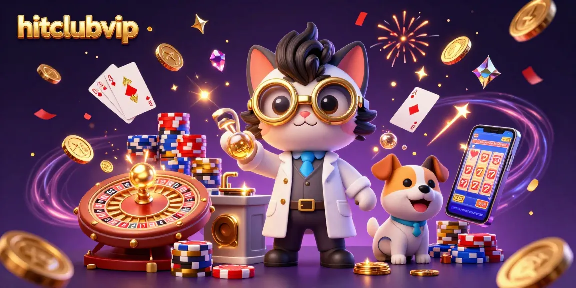 Win big with hitclubvip in an exciting 3D casino scene filled with vibrant games and characters.
