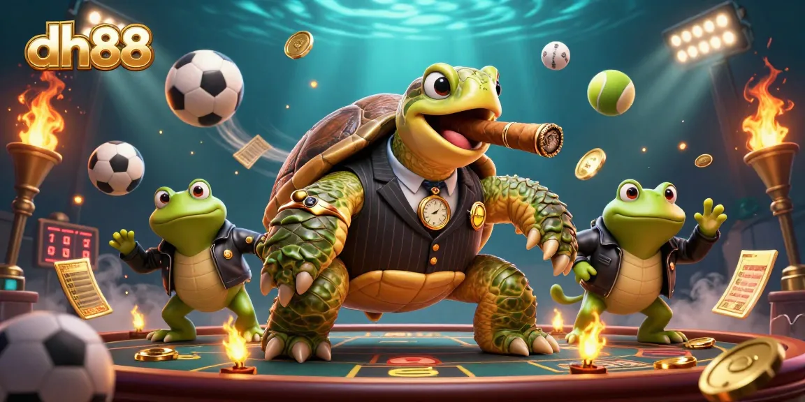 Experience thrilling gaming at dh88 with a vibrant casino scene featuring a snapping turtle and bullfrog enforcers.