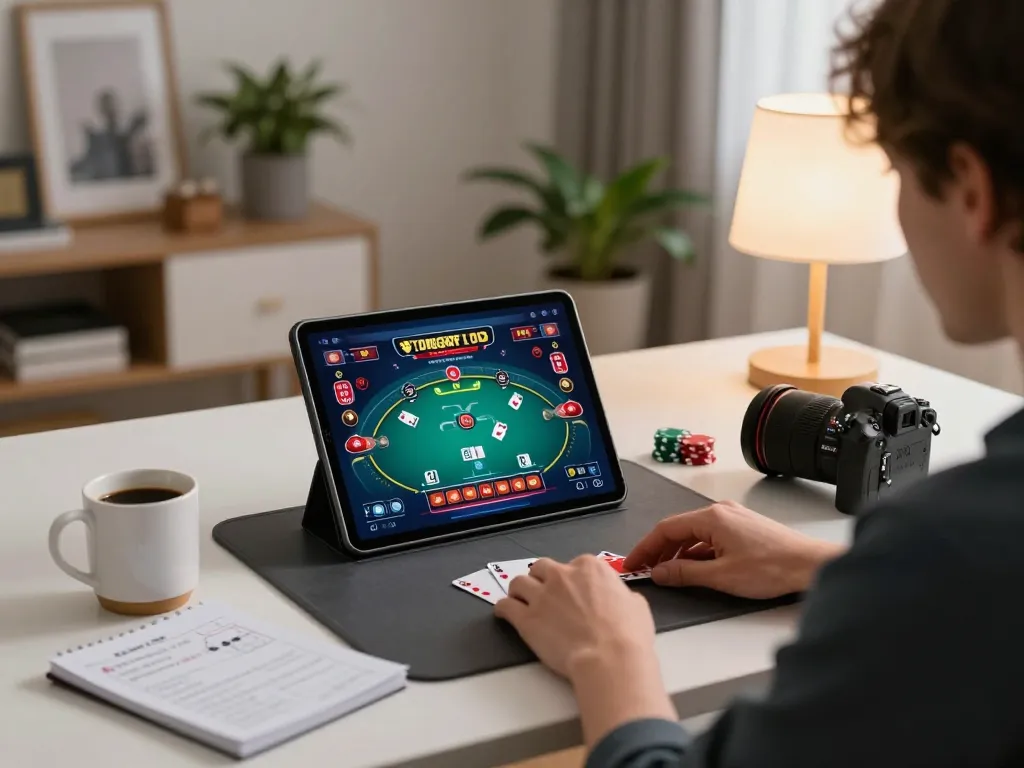 lu88vip player analyzing strategies while enjoying online poker at home