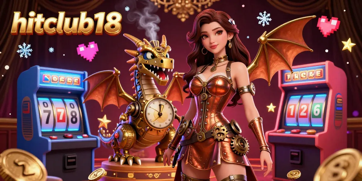 Join the excitement at hitclub18 with this vibrant casino-themed illustration showcasing dynamic gaming elements.