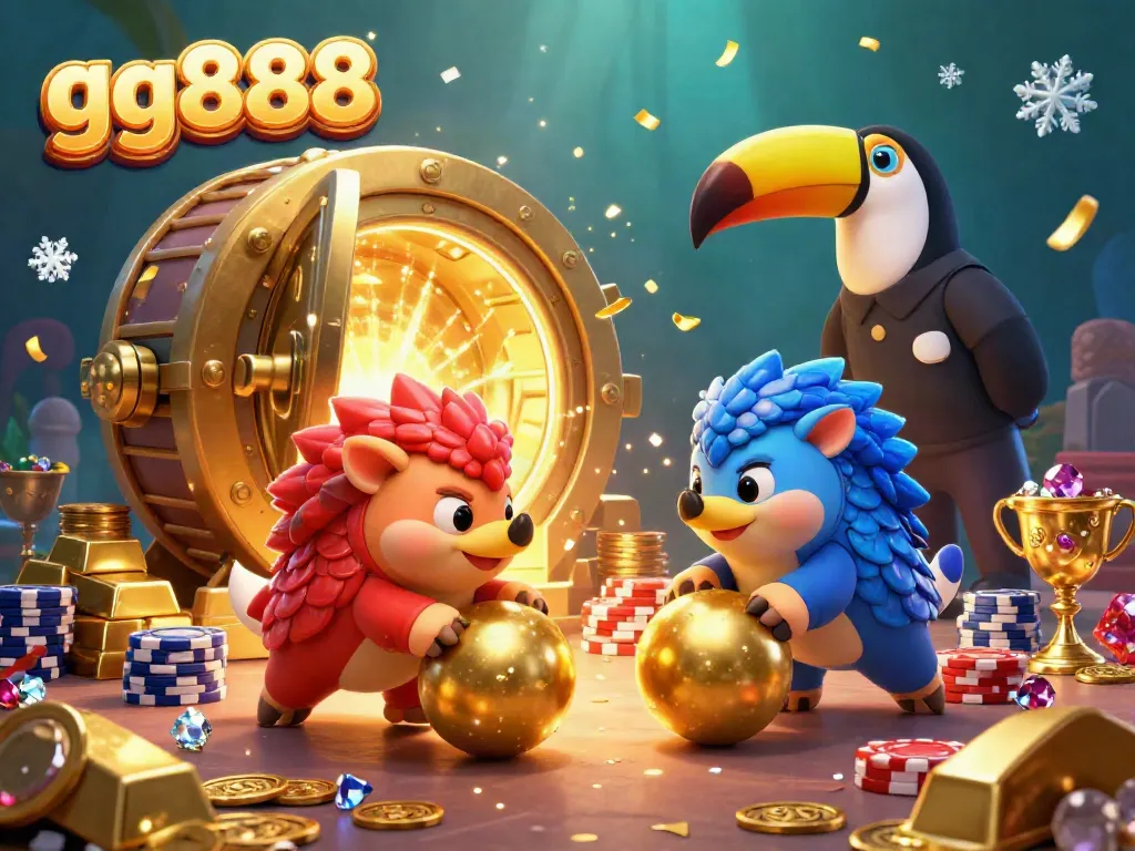 Experience thrilling gameplay at gg888 with rival pangolins rolling through golden chips and treasures.