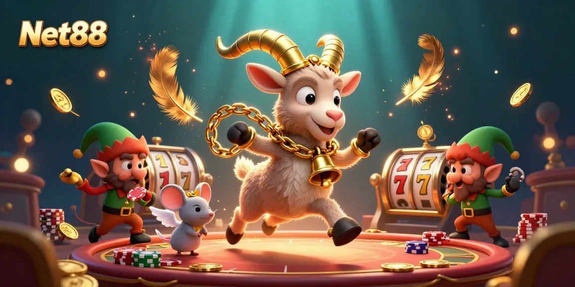 Engage in exciting gaming at Net88's festive casino with Krampus, angel mouse, and naughty elves stealing chips.