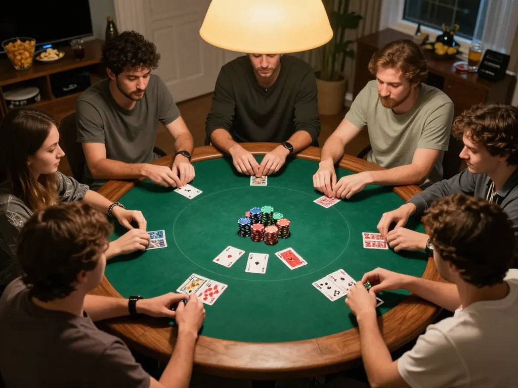 Players enjoying a game of poker at home, showcasing community and strategy with Trang chủ 888new.