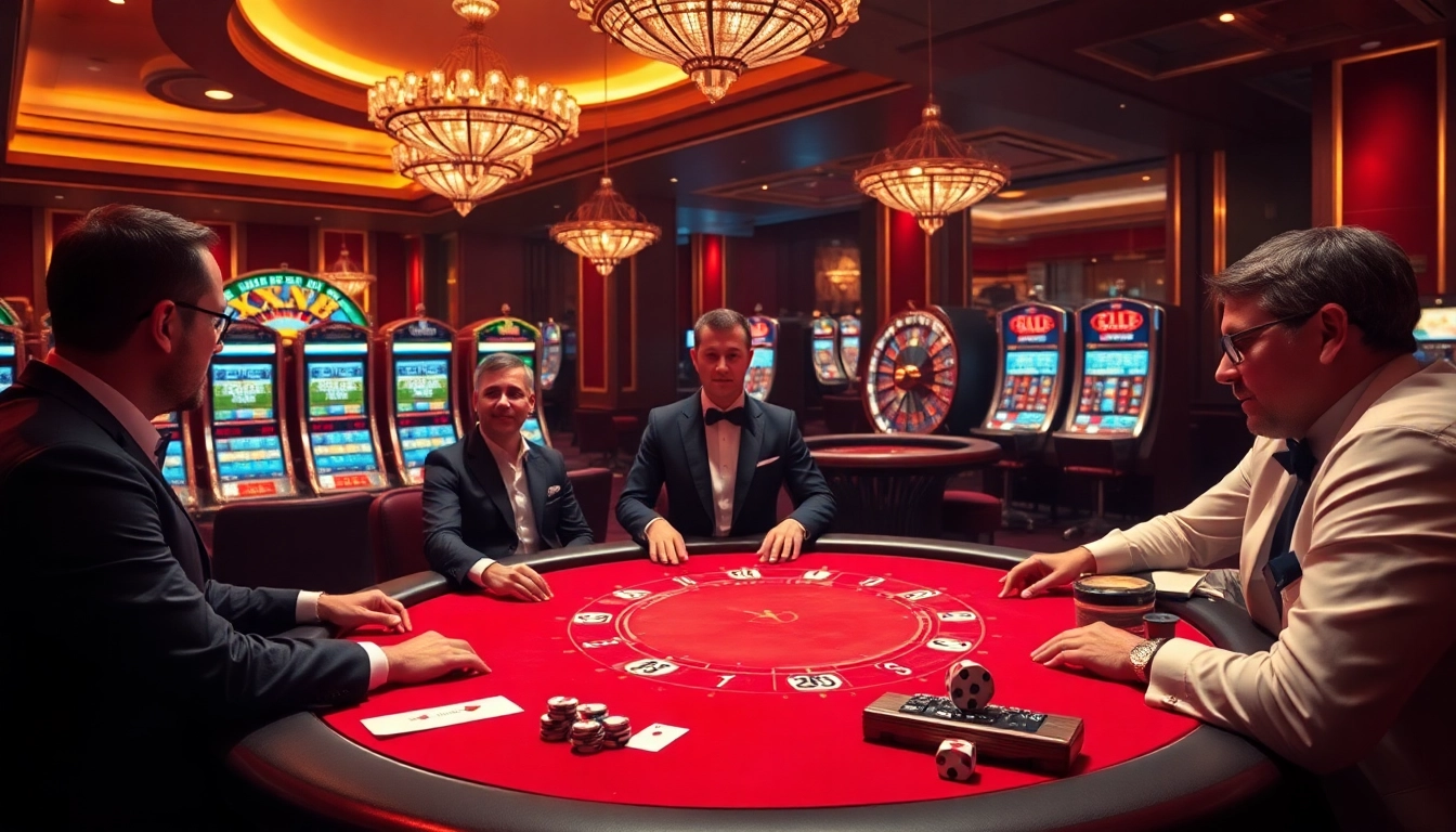 Players engage in a high-stakes poker game at XX88, showcasing luxury and excitement in a casino setting.