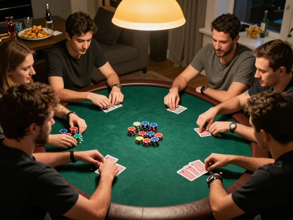 A group of friends engaging in a thrilling poker game, showcasing hitclub5br strategy and excitement