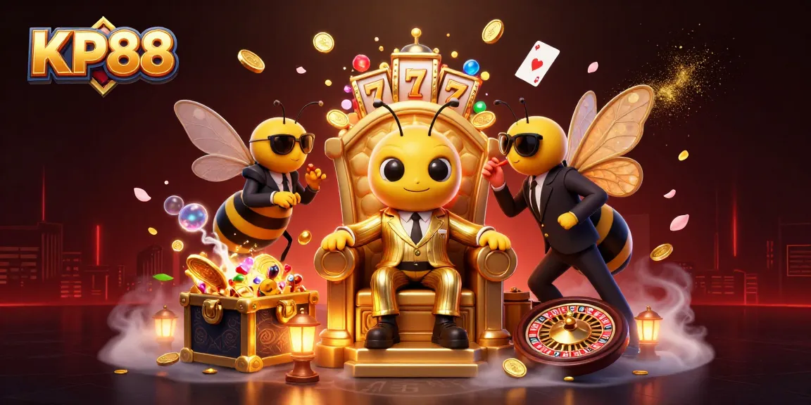 Spin winners at KP88's vibrant online casino scene with bumblebee mob boss and slot games.