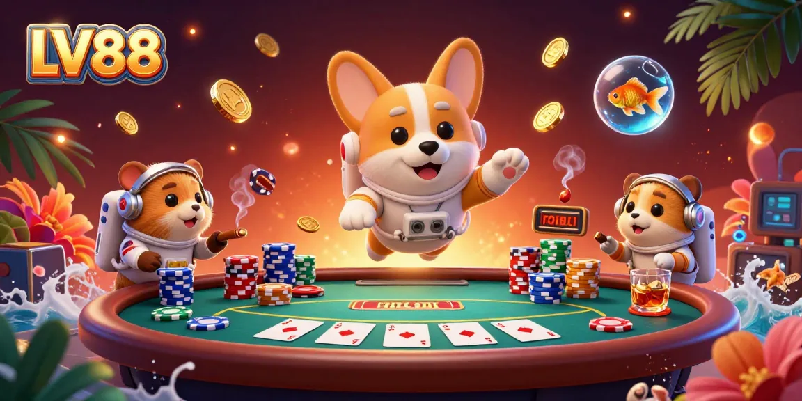 Join the LV88 action with a playful astronaut corgi in a cosmic casino environment.