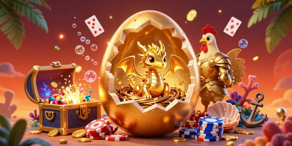 Experience Zowin with a vibrant scene featuring a golden dragon and poker chips.