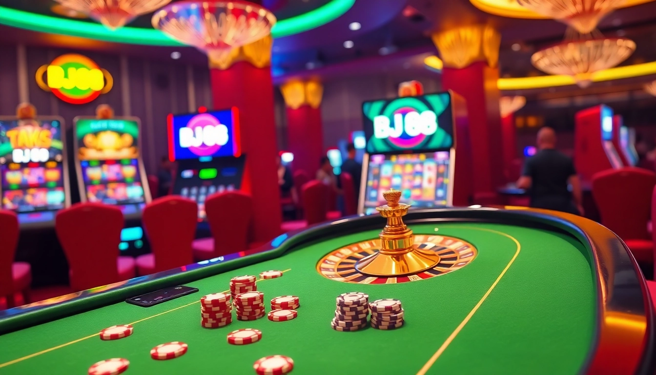 Experience thrilling online gambling with bj 88 at this luxurious casino table scene.