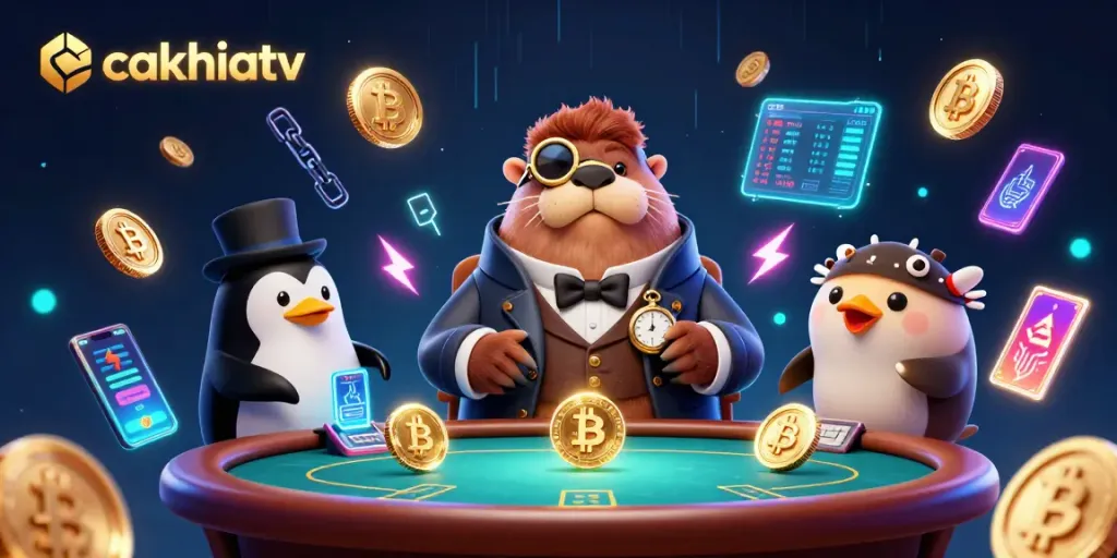 CakhiaTV poker scene with a walrus in Victorian attire and animated characters at a rich underwater poker table.