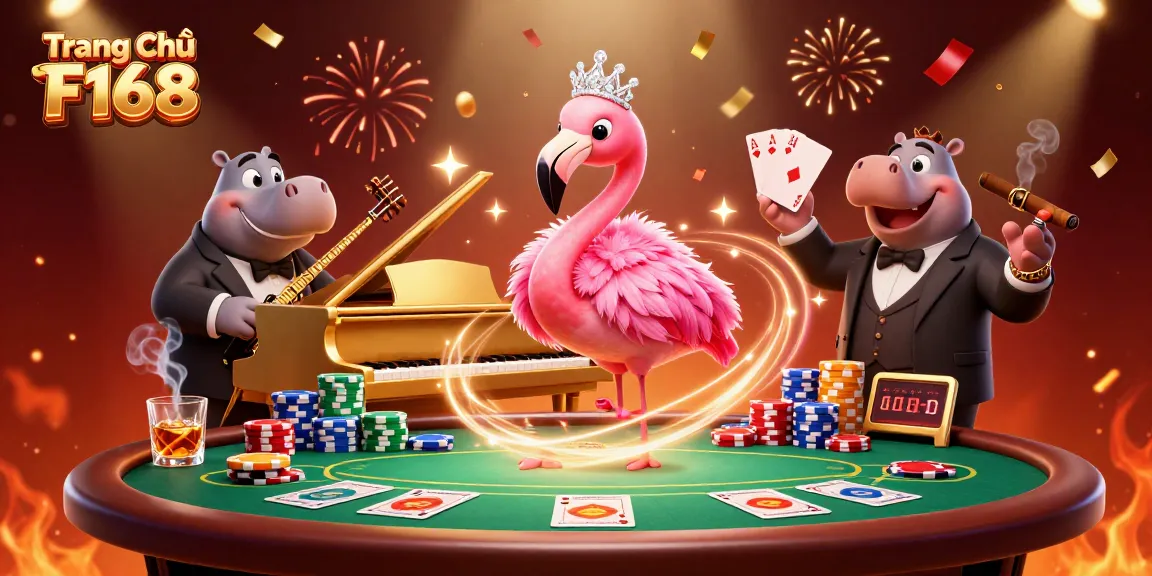 Join the excitement at Trang Chủ F168 with card games and casino elements in a vibrant, lively atmosphere.
