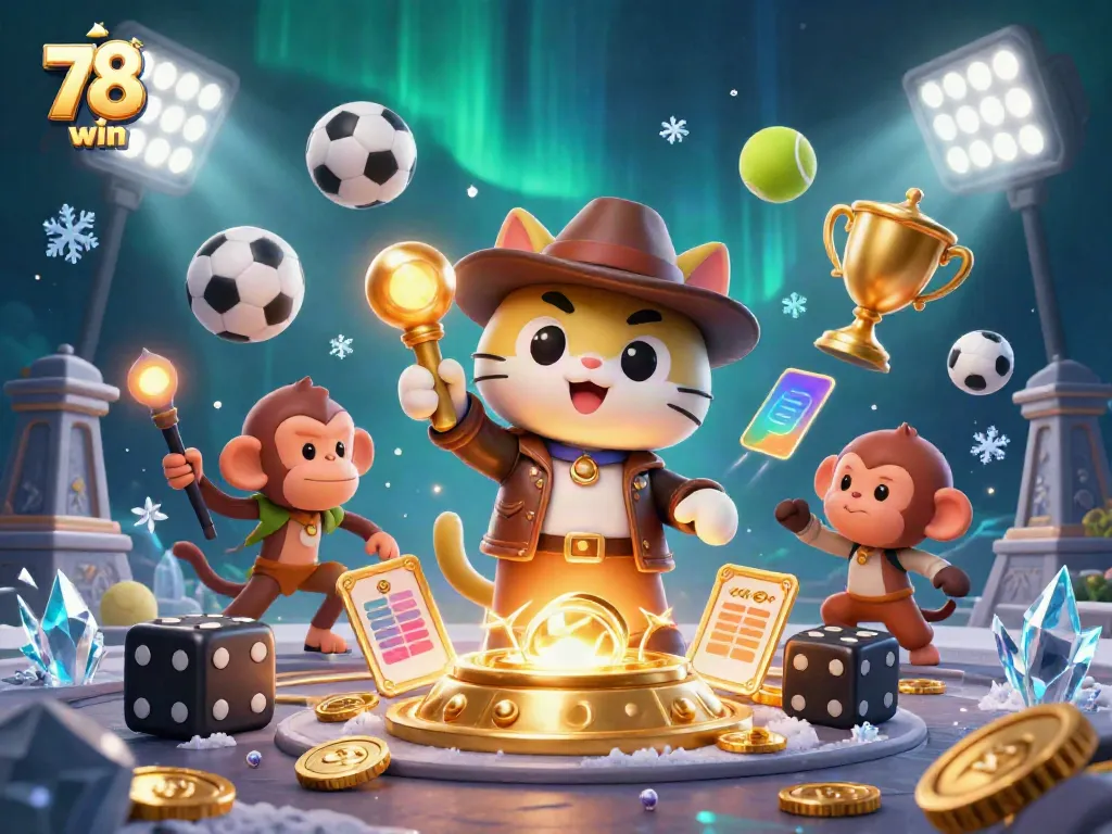 Engage in thrilling gaming activities with 78 win as an archaeologist cat uncovers treasures amidst spreading sports motifs.