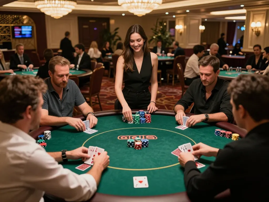 DABET HOA KỲ poker game in luxury casino setting featuring players engaged in strategic gameplay