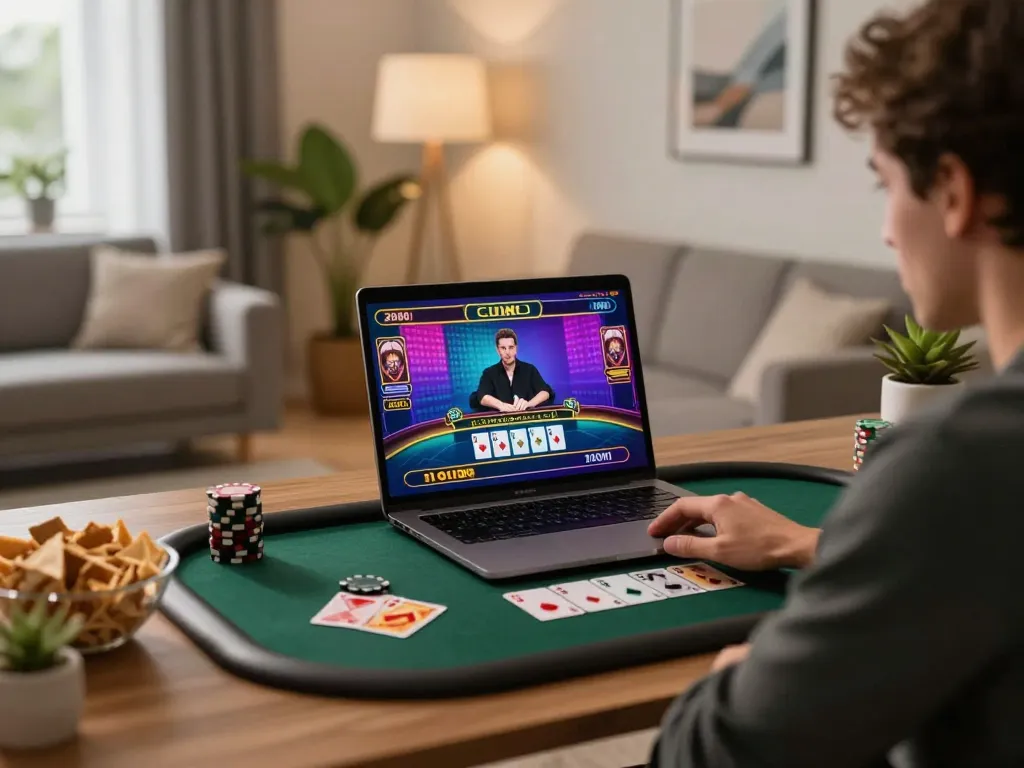 Engaging in strategic gameplay at open88 online casino with live dealer game displayed on laptop