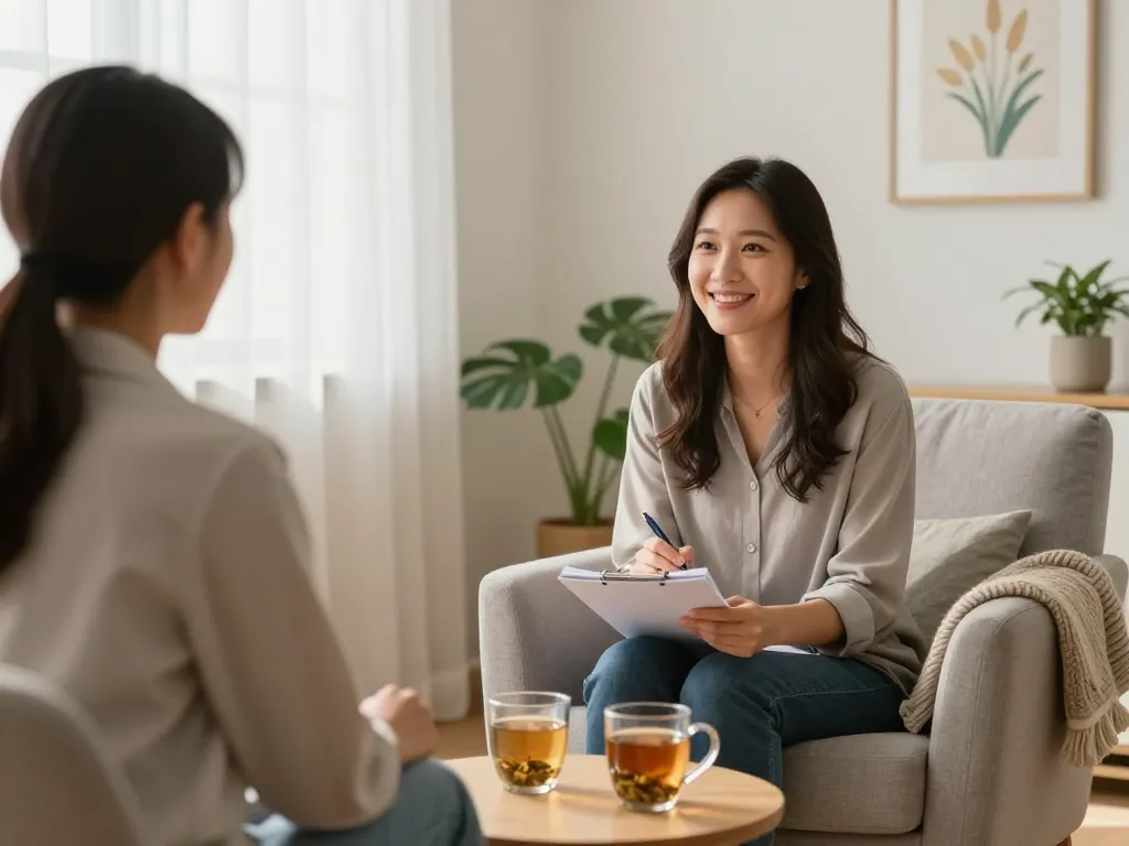 Warme therapiesessie bij Emendare, die ondersteuning en comfort voor mentale gezondheid bevordert.