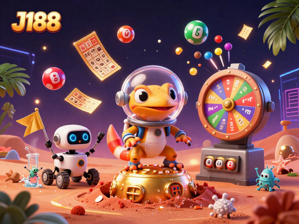 Experience the thrill of J188 and uncover hidden casino treasures in this vibrant 3D illustration.