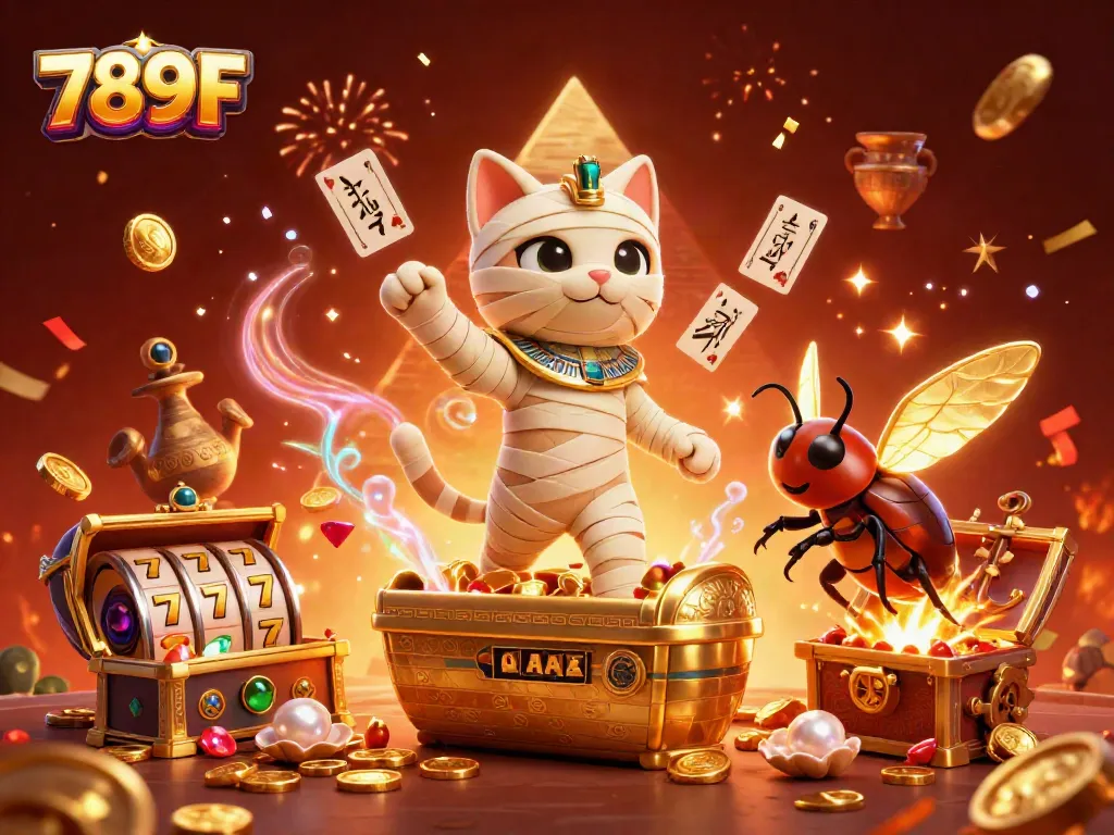Experience vibrant gaming action with 789F's captivating avatar and jackpot elements in a cinematic style.