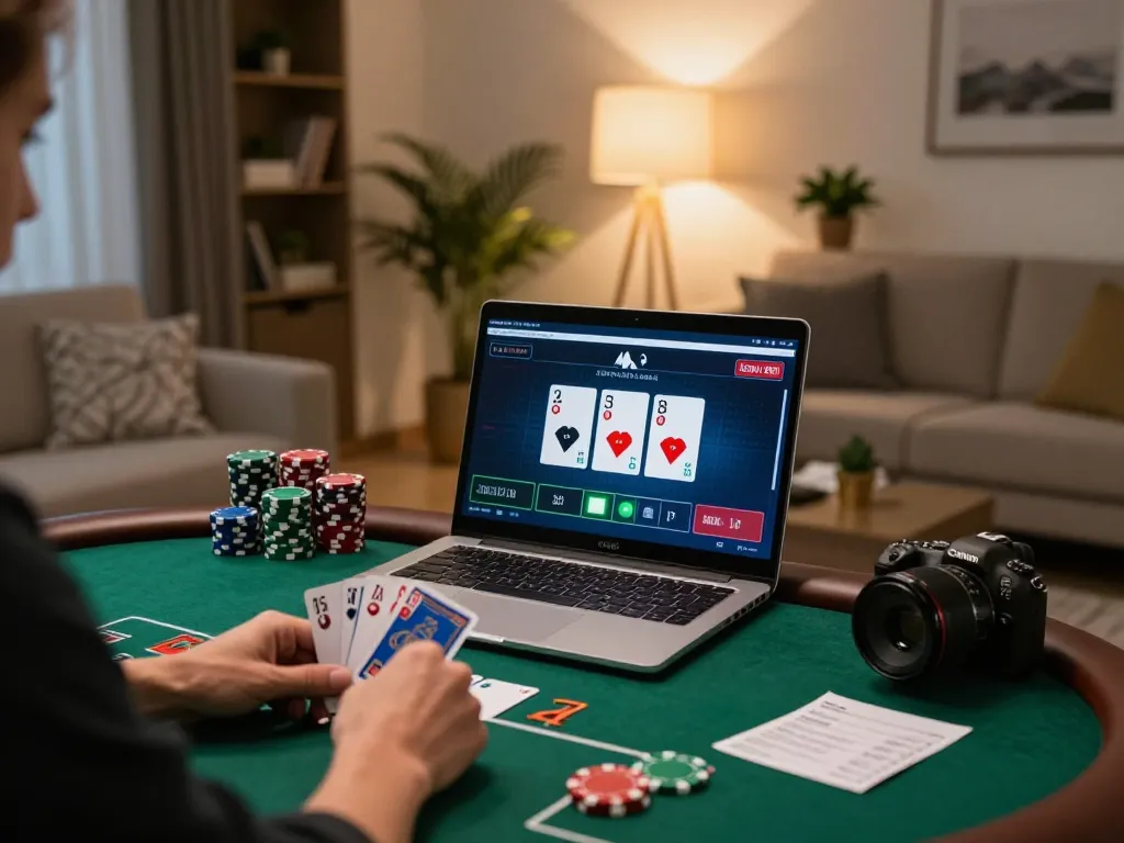 Engaging online poker gameplay on ku88q platform with dynamic cards displayed on a laptop.