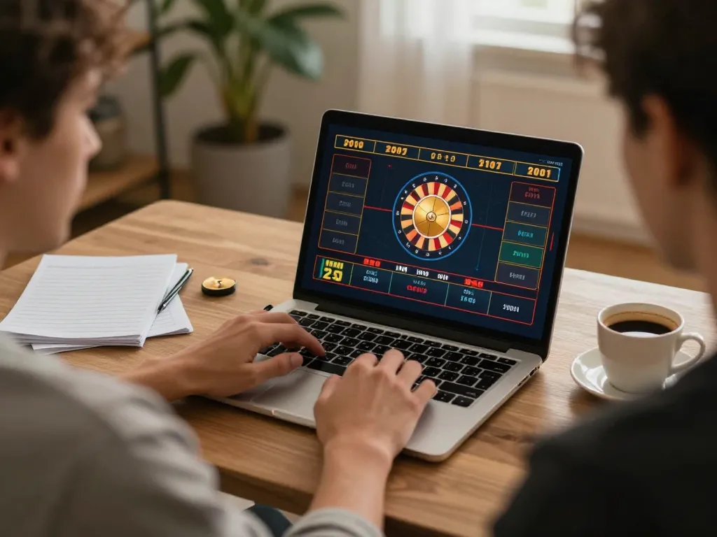 Engaged player using 28bets for online roulette gaming in a cozy home setting