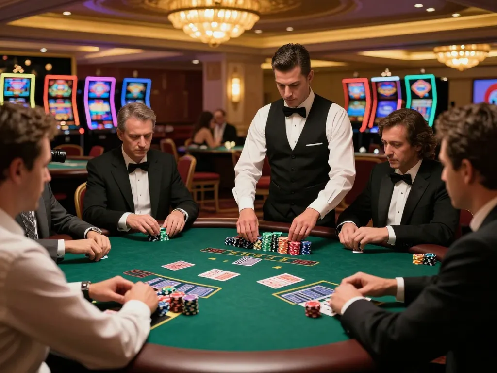 Play blackjack at cm88 with stylish players and attentive dealer in a vibrant casino
