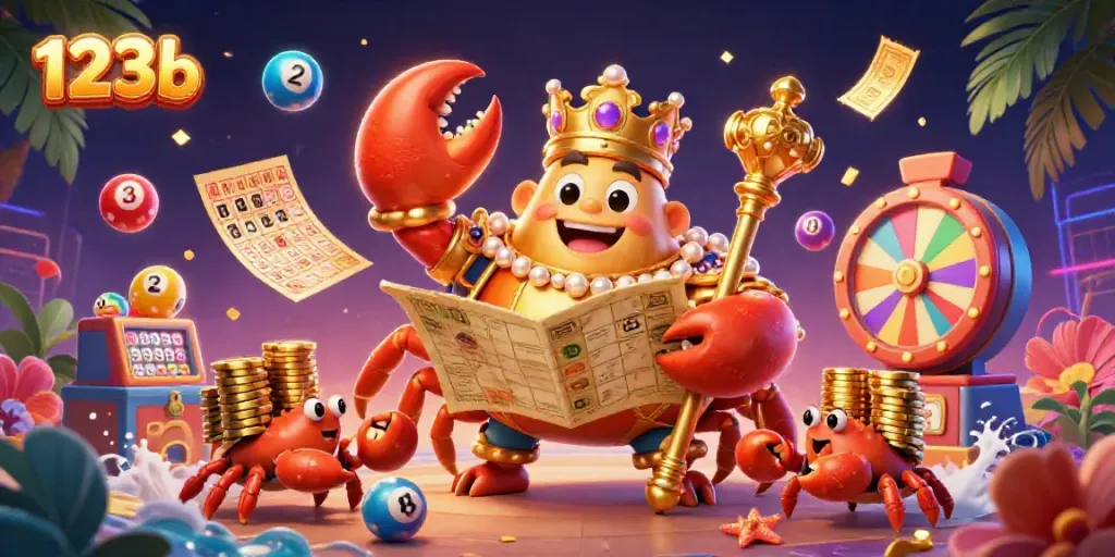 Engage in thrilling excitement with 123b casino games featuring a majestic crab emperor and vibrant lottery elements.
