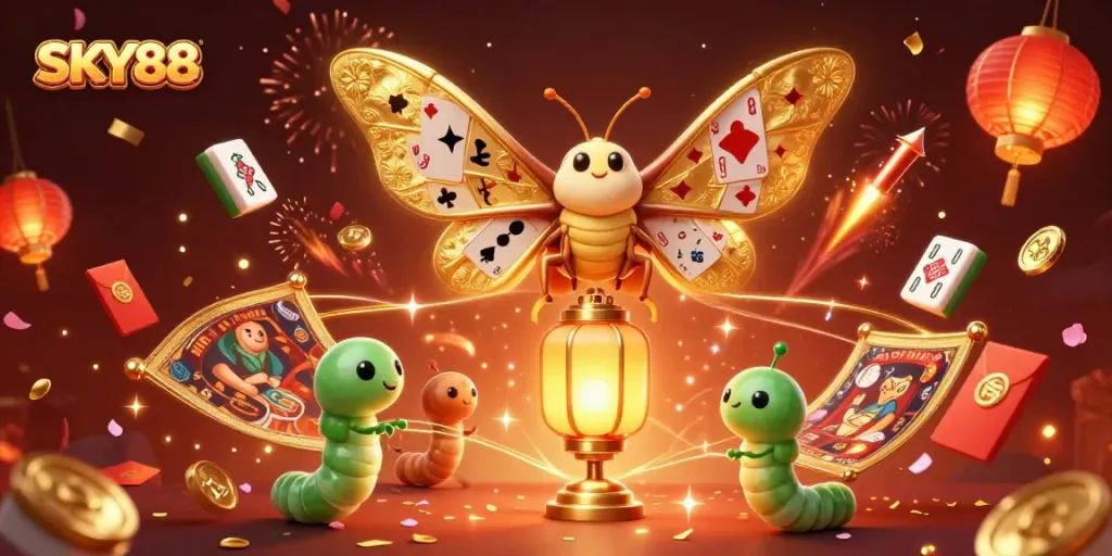 Engage in thrilling gameplay at SKY88 with a stunning 3D casino scene showcasing vibrant elements.