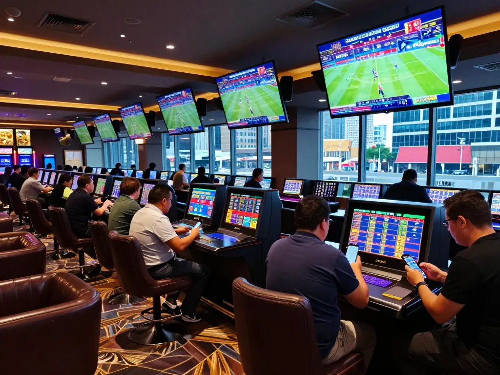 Betting excitement at CO88i's luxury sports lounge with patrons engaging in betting activities.