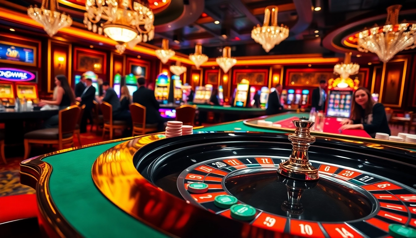 Excited players engaging in casino games at sin88, featuring roulette and slot machines.